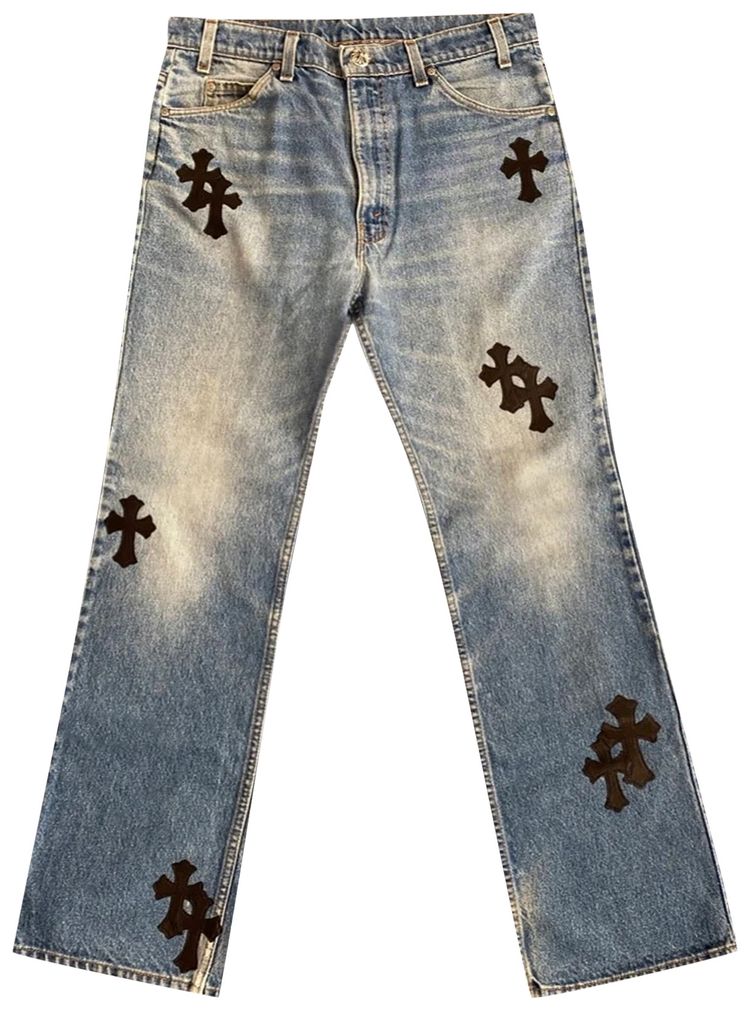 Chrome Hearts x Levi's 517 Cross Patch Denim Pants Blue - front view - District 97 Clothing streetwear