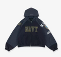 Navy Zip Up Hoodie - front view - District 97 Clothing streetwear