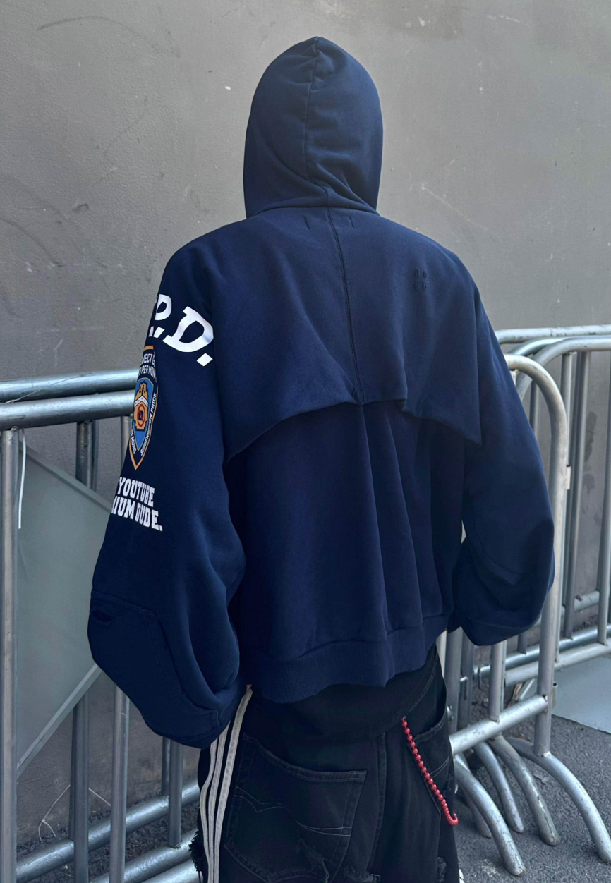 Navy Zip Up Hoodie - back view - District 97 Clothing streetwear